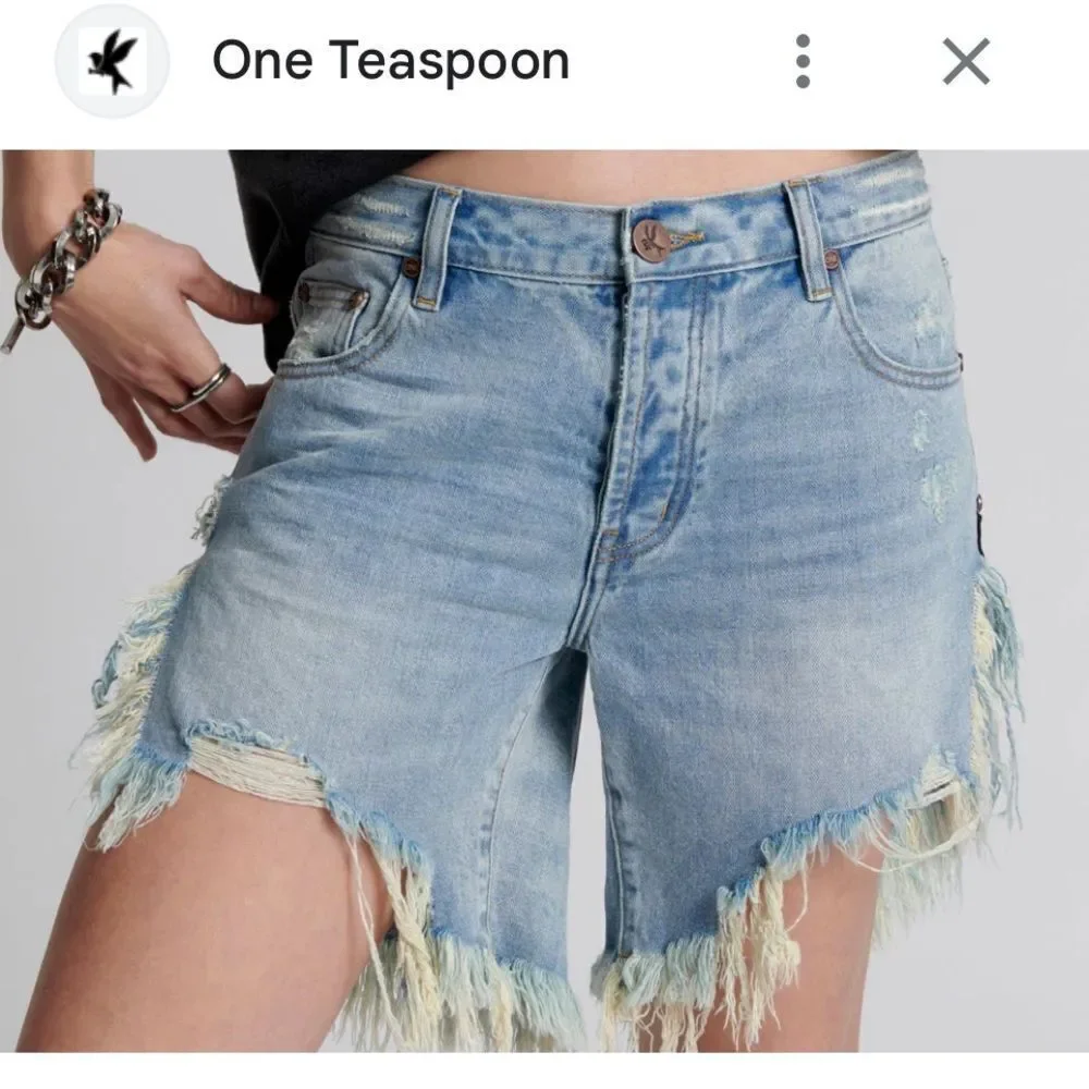 One Teaspoon Frankies Low Waist Long Length Denim Shorts - Worn Out Hendrixe